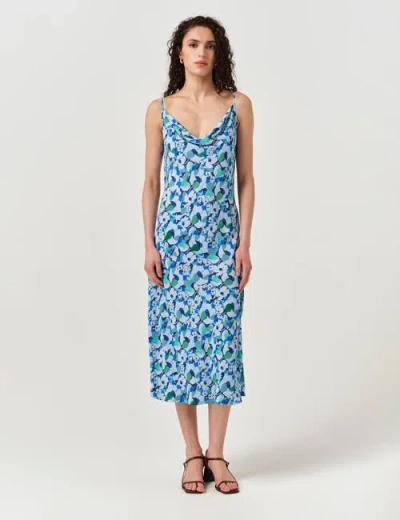 Ghost London Stacy Cowl Neck Crepe Midi Dress In Blue