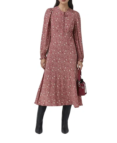 Ghost London Stella Floral Crepe Tie Front Midi Dress In Pink