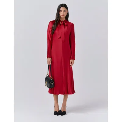 Ghost London Stephanie Satin Tie Neck Midi Dress In Red