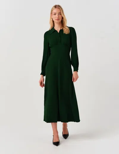 Ghost London Wendy Crepe Collared Midi Dress In Forest Green