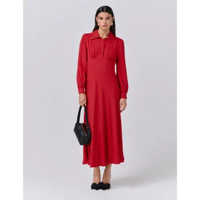 Ghost London Wendy Crepe Collared Neck Midi Dress In Red