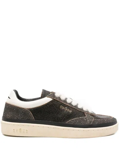 Ghoud Pads Crackle-effect Leather Sneakers In Brown