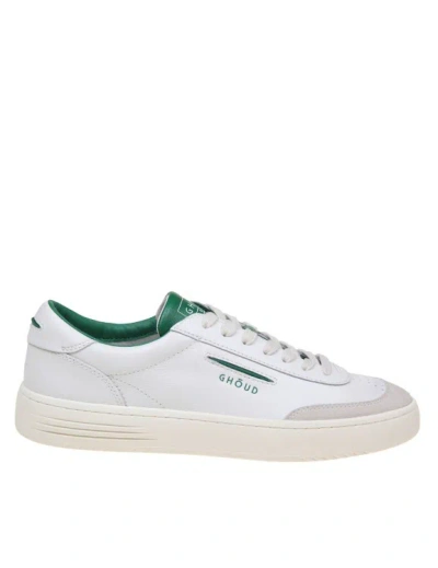 GHOUD LIDO LOW SNEAKERS IN WHITE/GREEN LEATHER AND SUEDE