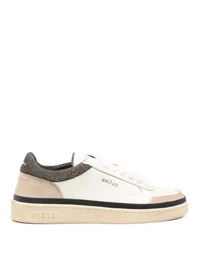 Ghoud Venice Pads Sneakers In White And Brown Leather In Multi