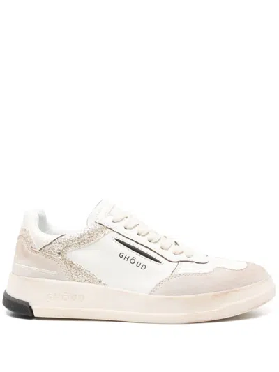 Ghoud White And Beige Sneakers With Textured Accents In Bianco E Argento