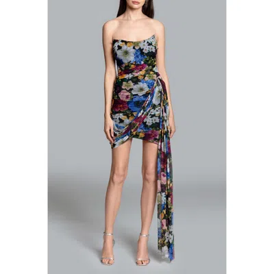 Ghrail Grove Floral Strapless Mesh Cocktail Minidress In Black Floral