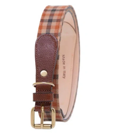 Ghurka Classic Check Twill Genuine Leather Trim Belt In Yellow