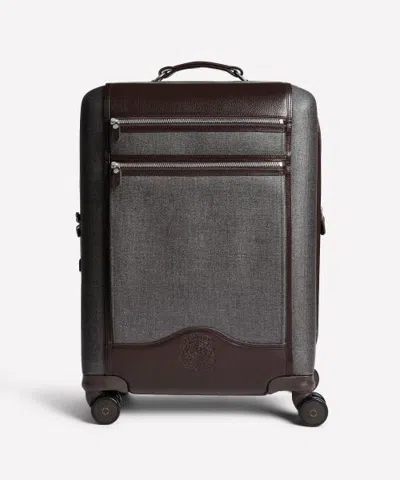Ghurka Excursion No. 317 Coated Canvas Four-wheel Cabin Bag In Slate Canvas/walnut