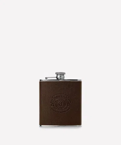 Ghurka Leather Wrapped Flask In Vintage Walnut Leather