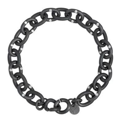 Gi By Giselle Men's Black / White Gender-free Titanium & Diamond Bracelet In Gray