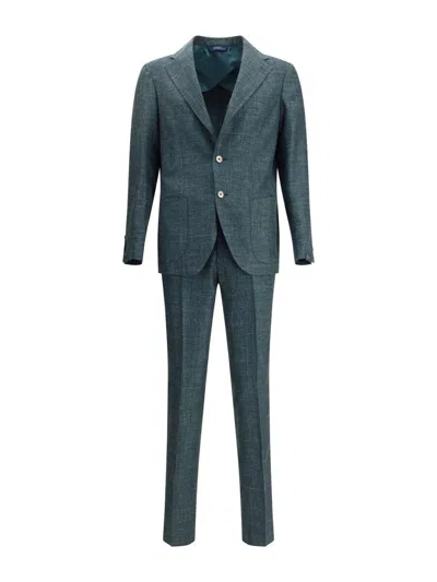 Gi Capri Textured Two-button Suit In Green