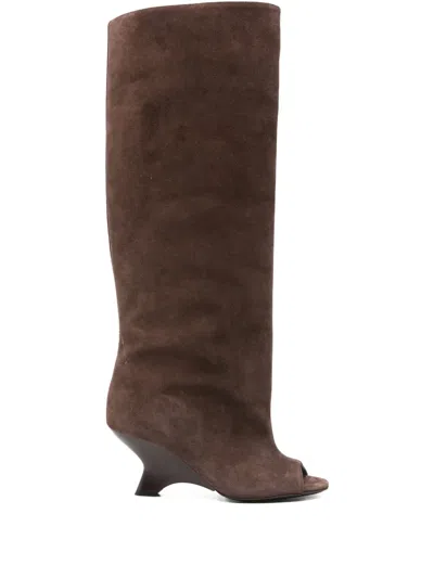 Gia Borghini 70mm Ninette Peep-toe Suede Boots In Brown