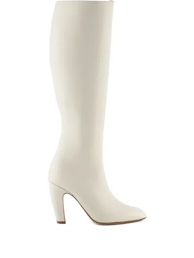 Gia Borghini 80mm Thelma Leather Side-zip Knee-high Boots In White