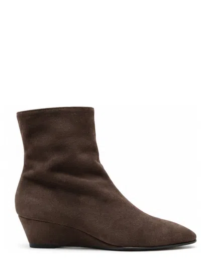 Gia Borghini Amanda Mini Ankle Boots In Leather With Sculpted Wedge Heel In Brown