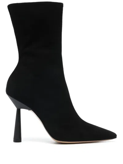 Gia Borghini 105mm Pointed-toe Suede Ankle Boots In Black