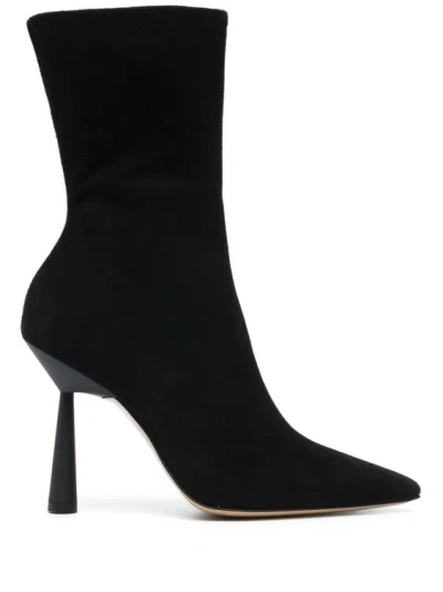 Gia Borghini Black Calf Suede Ankle Boots