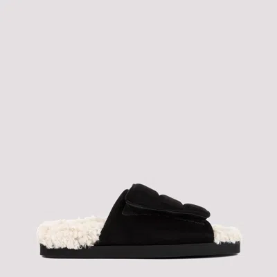 Gia Borghini Faux-shearling Slides In Black