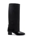 Gia Borghini Black Leather Tall Boots With Gaiter In Multi