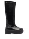 Gia Borghini Black Slip-on Boots With Platform In Smooth Leather Woman In Black