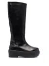 Gia Borghini Black Slip-on Boots With Platform In Smooth Leather Woman In Black