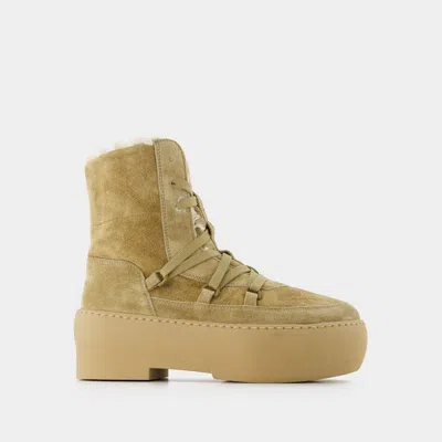 Gia Borghini Chunky Sole Lace-up Boots In Beige Leather