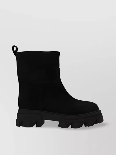 Gia Borghini Chunky Sole Round Toe Mid-calf Boots In Black