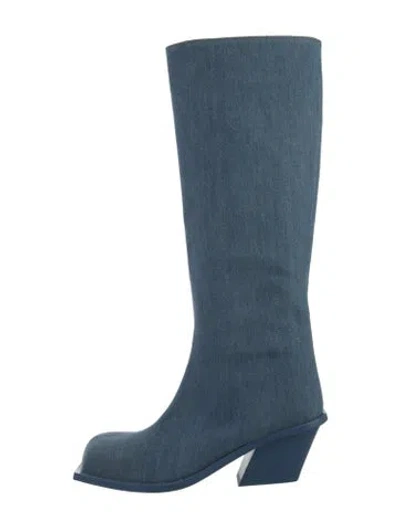 Pre-owned Gia Borghini Denim Riding Boots In Blue