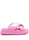 Gia Borghini Pink Crossover Strap Slides Glossy Finish In Leather Woman In Pink