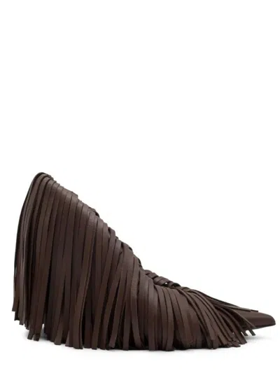 Gia Borghini Fringe Leather Pointed-toe Mule In Brown