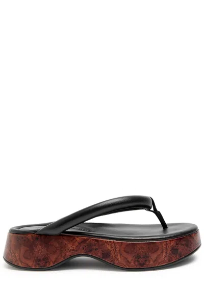 Gia Borghini Hazel Wood-effect Leather Flip Flops In Black