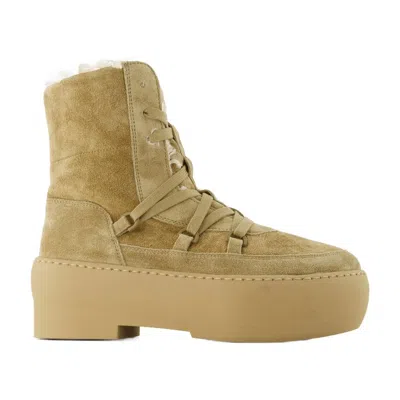 Gia Borghini Lace-up Shearling-lined Platform Boot In Beige