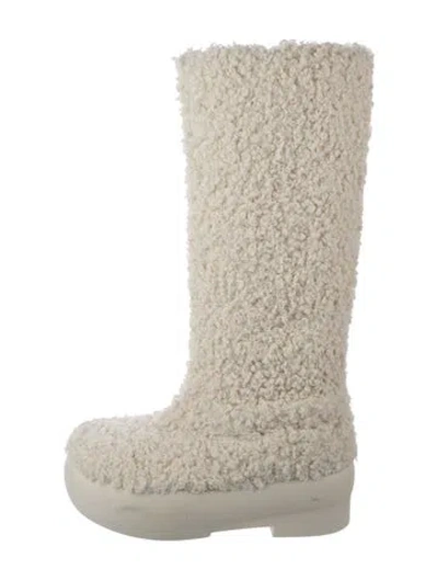 Pre-owned Gia Borghini Lambswool Tweed Pattern Boots In White