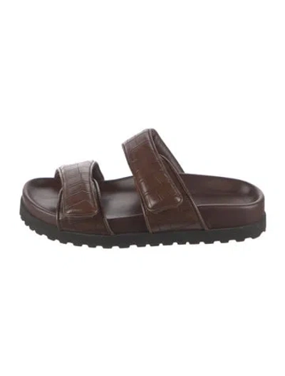 Pre-owned Gia Borghini Leather Slides In Brown