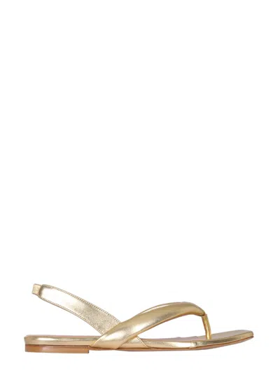 Gia Borghini Leather Slingback Sandals With Mini Heel In Gold
