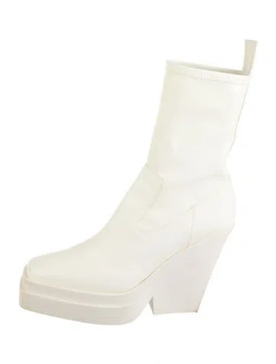 Pre-owned Gia Borghini Leather Sock Boots In White