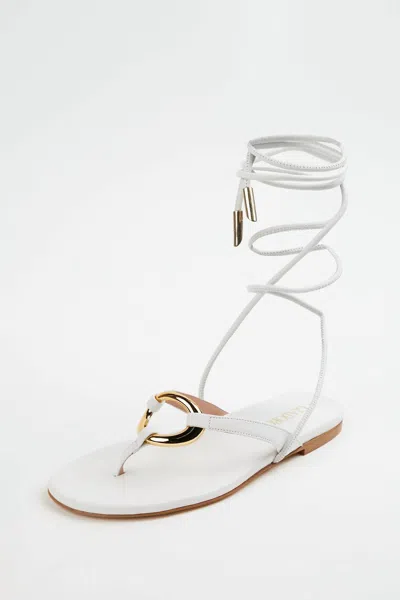 Gia Borghini Levante Flat Leather Sandals In White