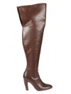 Gia Borghini Tall Knee-high Smooth Leather Boot With Block Heel In Brown