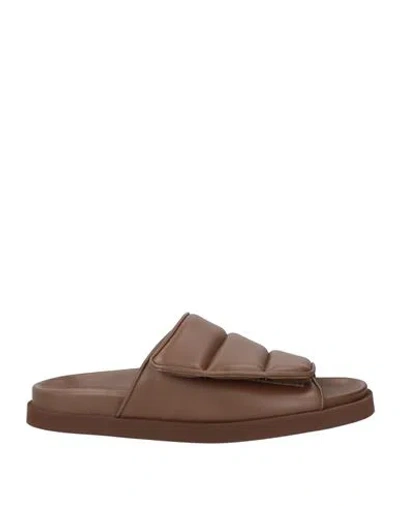 Gia Borghini Man Sandals Brown Size 9 Leather