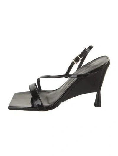 Pre-owned Gia Borghini Patent Leather Slingback Sandals In Black