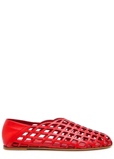 Gia Borghini Peek-a-boo Leather Ballerina Flats In Red