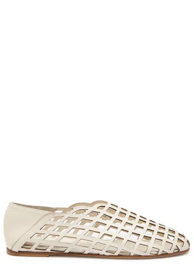 Gia Borghini Peek-a-boo Leather Ballerina Flats In White