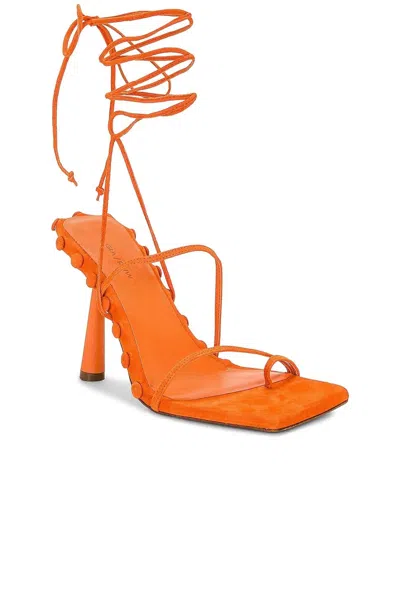 Gia Borghini Preloved X Rhw Tall Lace Up Thong Suede Sandals In Orange