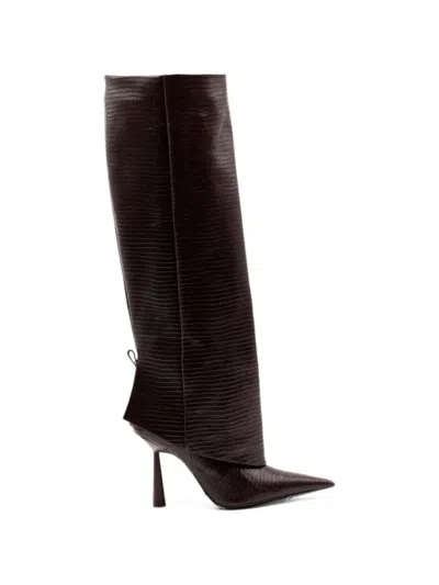 Gia Borghini Reptile-print Knee-high Boots In Brown