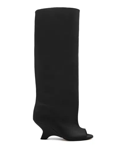 GIA BORGHINI SCULPTURAL OPEN-TOE NINETTE BOOT IN BLACK MATTE LEATHER