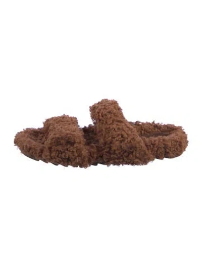 Pre-owned Gia Borghini Shearling Slides In Brown