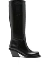 Gia Borghini Square-toe Leather Boots In Black