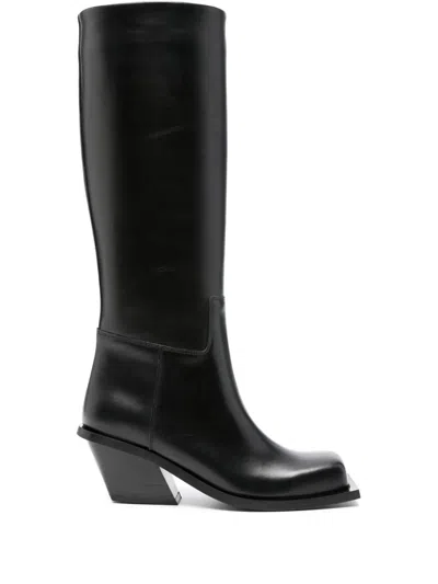 Gia Borghini Square-toe Leather Boots In Black