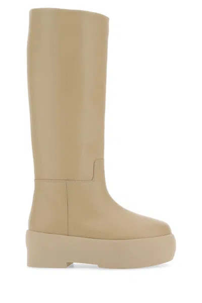 Gia Borghini Leather Platform Boots With 6 Cm Sole In Brown