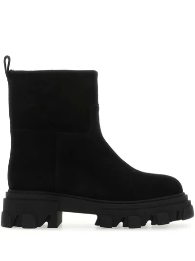 Gia Borghini Suede Chunky Ankle Booties In Black