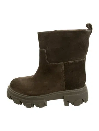 Pre-owned Gia Borghini Suede Combat Boots In Green